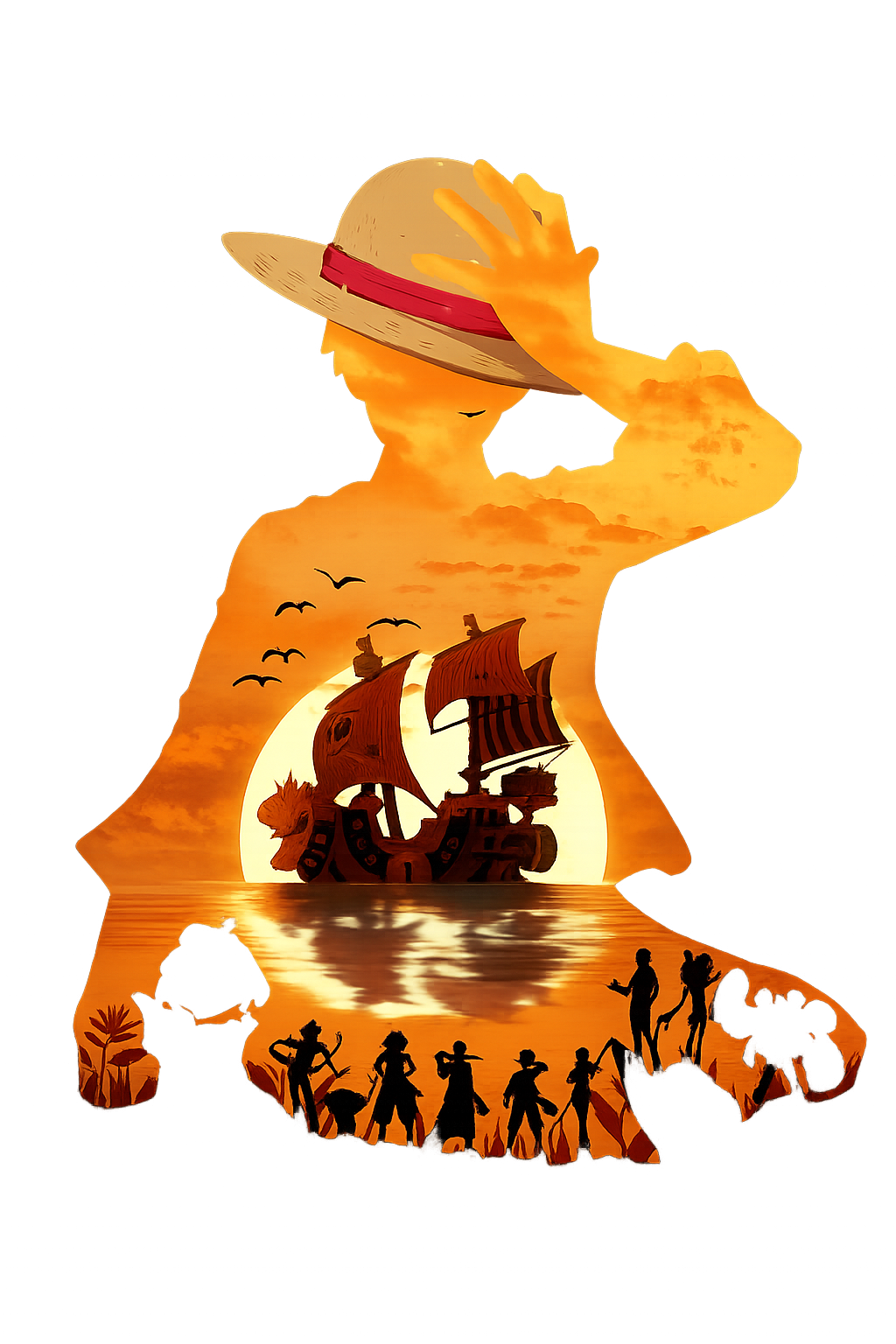 Straw Hat Legacy Sunset Anime Graphic T-Shirt – Black Cotton Unisex Tee