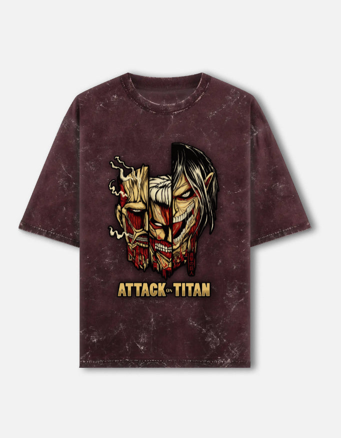 Attack on Titan Acid Wash Oversized T-Shirt – Anime Streetwear Heavyweight Tee