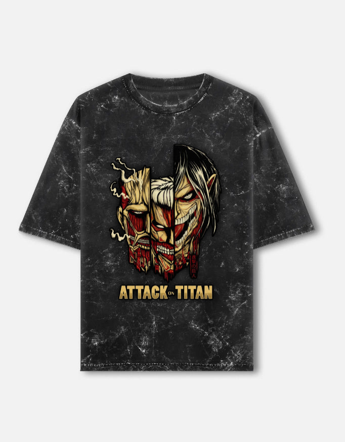 Attack on Titan Acid Wash Oversized T-Shirt – Anime Streetwear Heavyweight Tee