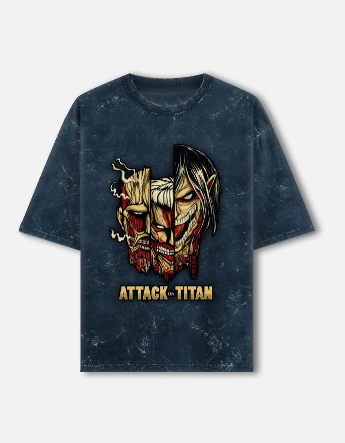 Attack on Titan Acid Wash Oversized T-Shirt – Anime Streetwear Heavyweight Tee