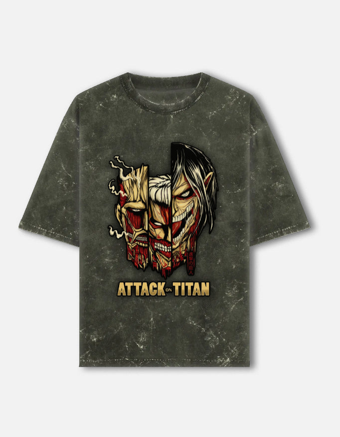 Attack on Titan Acid Wash Oversized T-Shirt – Anime Streetwear Heavyweight Tee