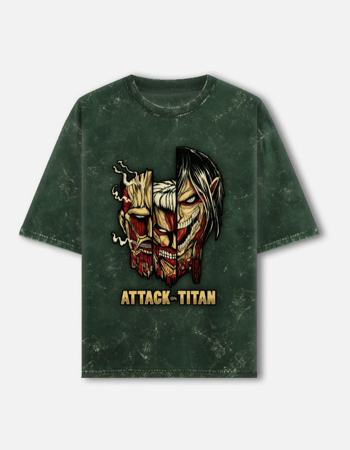 Attack on Titan Acid Wash Oversized T-Shirt – Anime Streetwear Heavyweight Tee