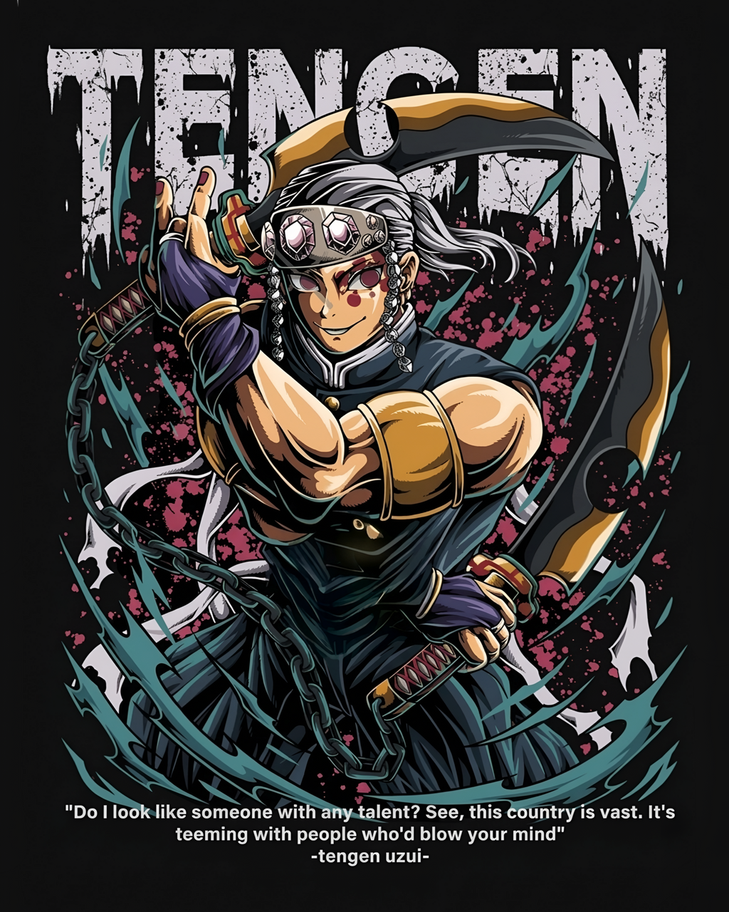 Tengen Uzui Flashy Mode Graphic T-Shirt – Demon Slayer Premium Supima Cotton Tee