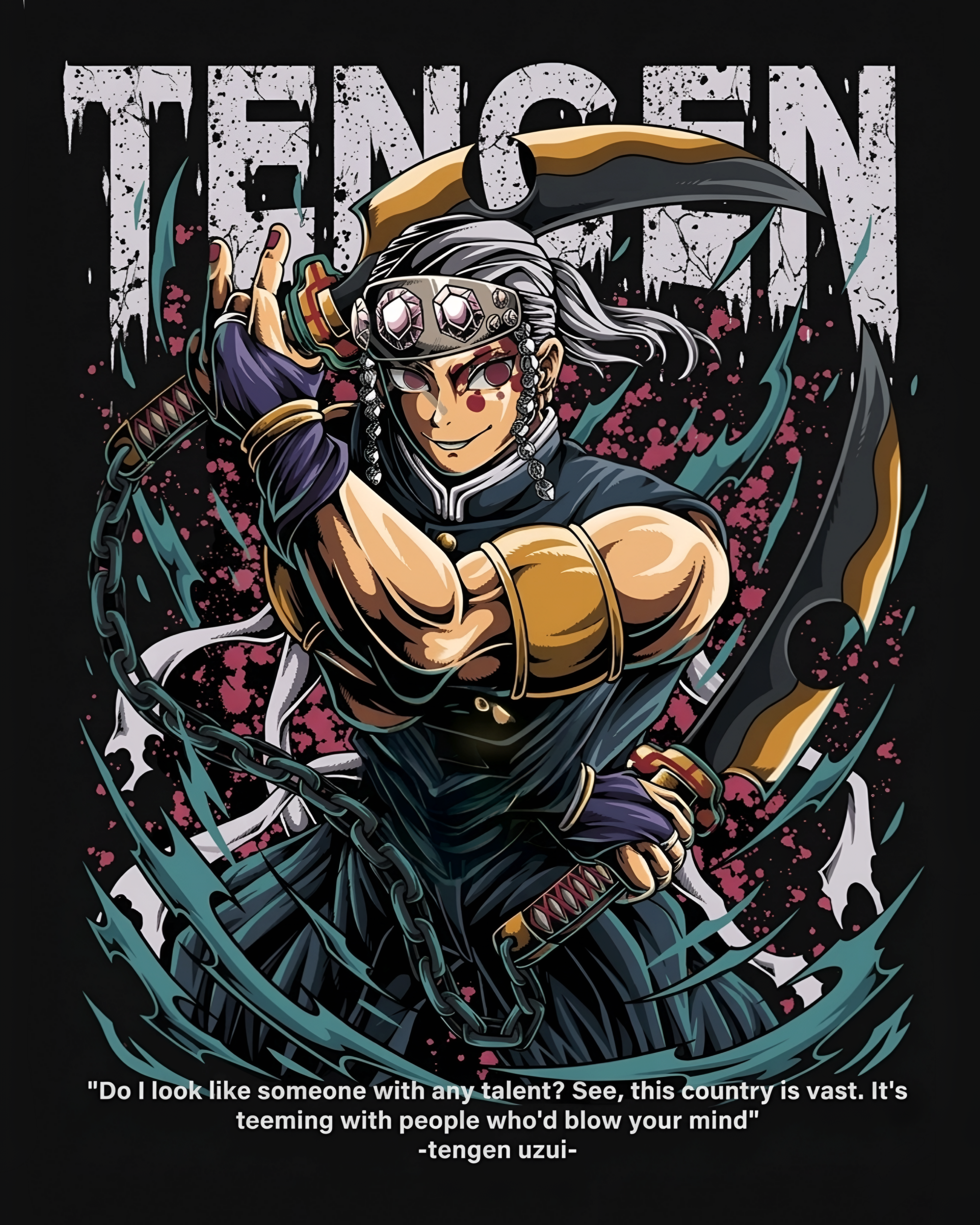 Tengen Uzui Flashy Mode Graphic T-Shirt – Demon Slayer Premium Supima Cotton Tee